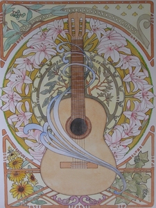 Gitaar met Lelie versiering