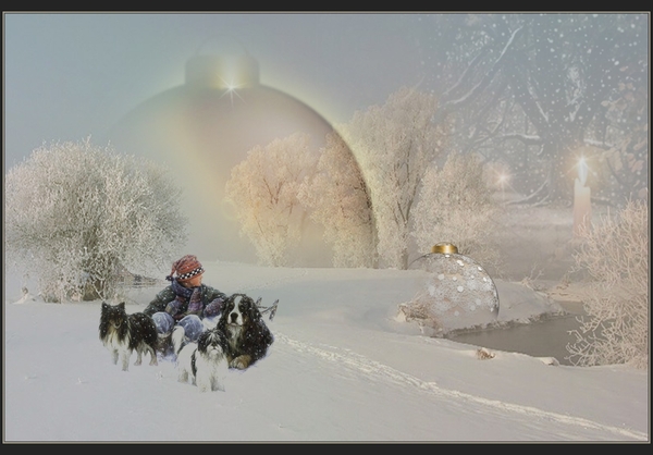kerstbal, winter, photoshop