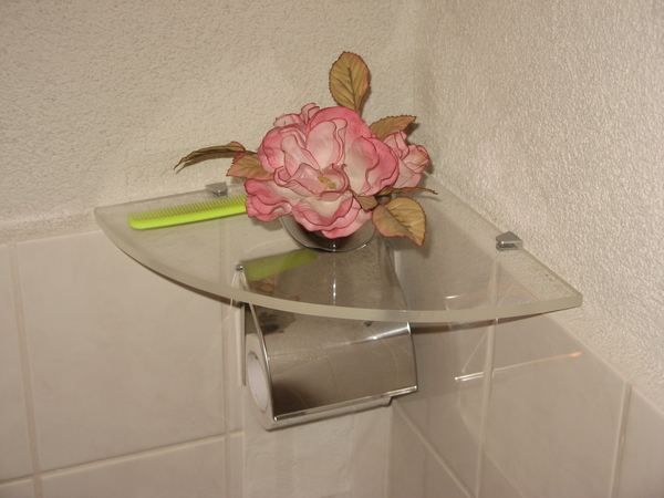 Van 8MM plexiglas een schapje voor in de WC hoek.