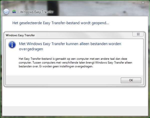 Easy Transfer kan alleen naar dezelfde taal!