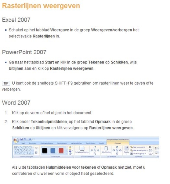 Rasterlijnen weergeven in Office 2007