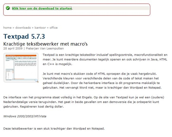 Texstpad 5.7.3   Handig als kladblok en IE adressen