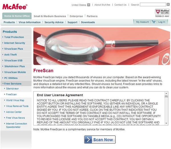 McAfee Free scan.......voor extra zekerheid