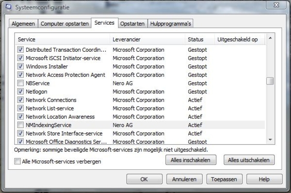 Msconfig - Services (Maak uw Pc sneller
