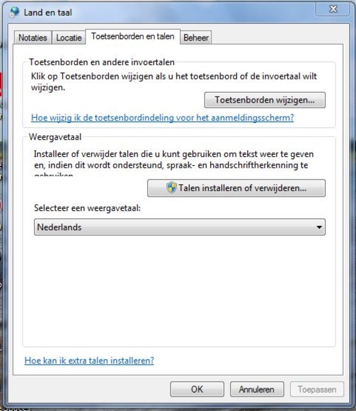 Windows RC  7 Land en taal instellingen (meer talen)