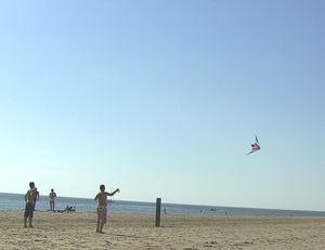 Vliegeren op het strand.