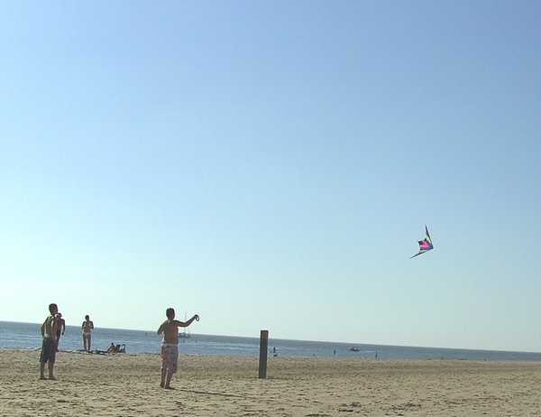 Vliegeren op het strand.