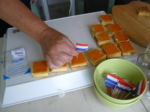 Oranje tompoezen met hollandse vlag.