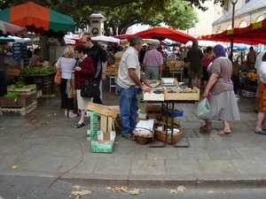 De markt in Millau boer verkoopt eigen groenten