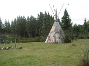 Een traditionele tipi bestaande uit berkenstammen