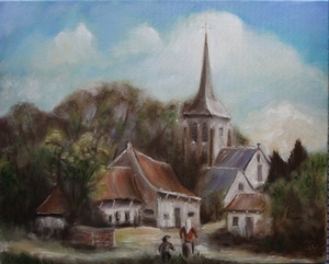 Schilderij oma kleinzoon dorpje