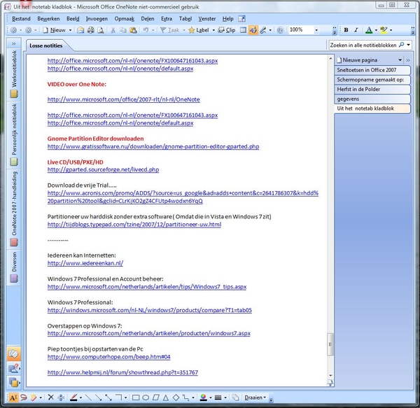 One Note toepassing.....handig voor internet info