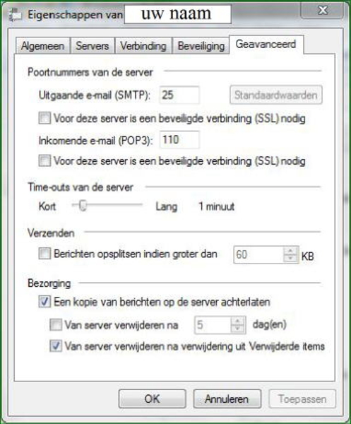 uitvinken....bij foutmelding versturen E-Mail