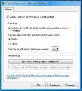 Sidebar in Windows Vista