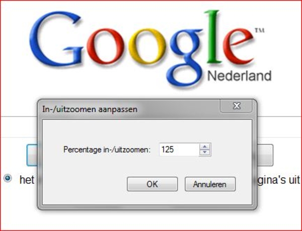 In en Uitzoomen internet pagina  vast instellen