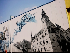 zicht van de grote markt in  Aalst,Aalst gezien door de kunstenar