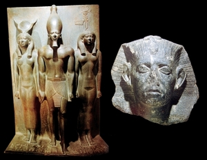 B  Egyptisch museum    Koning Mykerinos - Hator en godin van 7é 