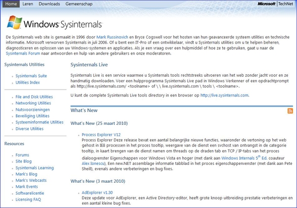 Sysinternals Live:  Handige programma's voor U.