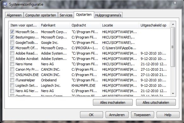 Msconfig opstarten voorbeeld