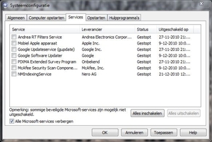 Services en Microsoft verbergen voorbeeld