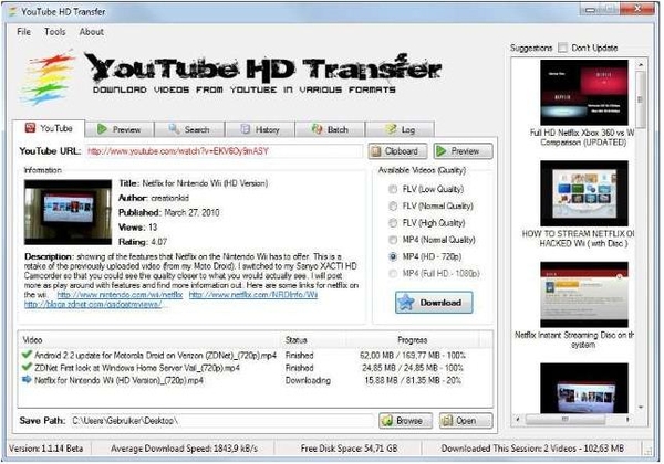 YouTube HD Transfer