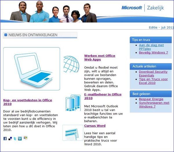 14 Juli 2011 uit de Nieuwsbrief van Microsoft