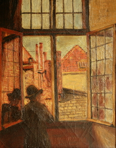 Man aan raam - reproductie