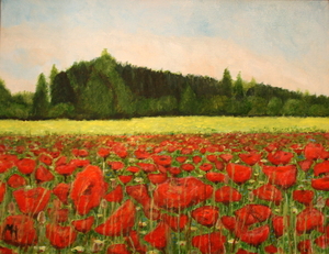 Landschap met klaprozen.