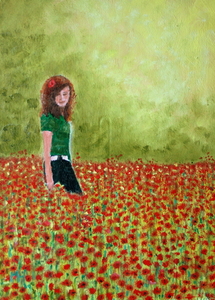 Meisje in klaprozenveld