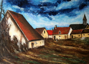 Dorpszicht naar schilderij van M. De Vlaminck