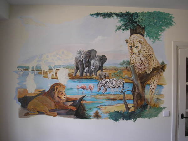 MUURSCHILDERING,WANDSCHILDERING,AFRIKA,DRINKPLAATS