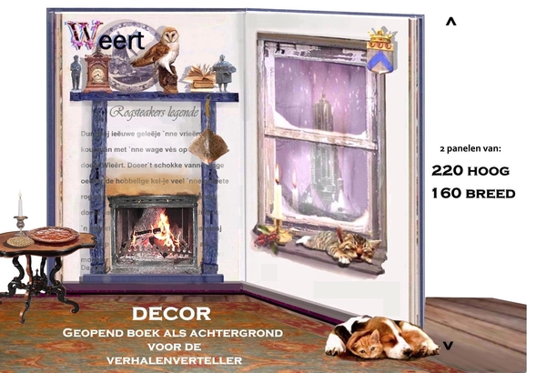 JACOBVANHORNEMUSEUM ,DECOR, KERST, GEOPEND BOEK, KERSTVERHAAL.JANVANDELAARWEERT