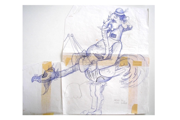 Olifant op struisvogel