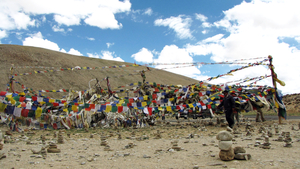 VELE GEBEDSVLAGGEN BIJ DE NAMSHANG LA OP 4990 M.