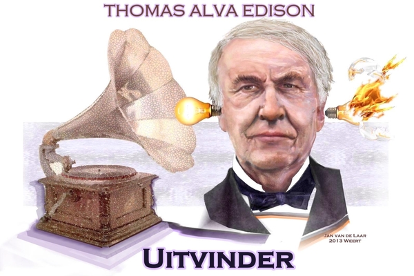 EDISON.UITVINDER,GLOEILAMP,WOORDSPELINGEN. KARIKATUUR, JANVANDELAARWEERT.