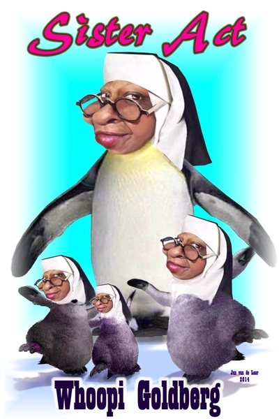 WHOOPI GOLDBERG, SISTER ACT, FILMSPEELSTER, ZUSTERS. SISTERS. NONNEN.KARIKATUUR