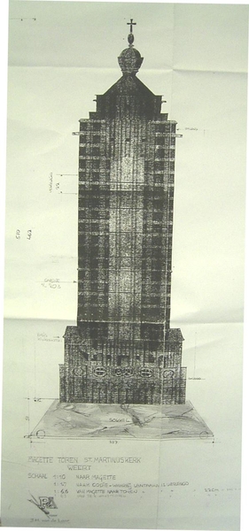 MAQUETTE MARTINUSTOREN WEERT, ONTWERPTEKENING, JANVANDELAAR,WEERT