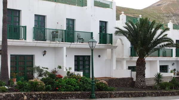 alle huizen zijn wit met groen