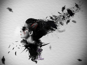 create a dark abstract crow manipulation