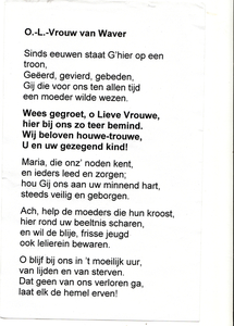 O-L-Vrouw van Waver lied tekst