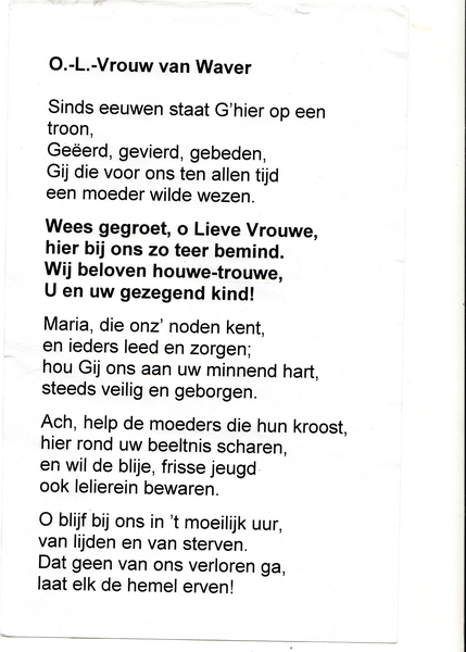 O.-L.-Vrouw van Waver lied tekst