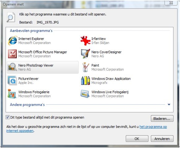 Openen met ...en PROGRAMMA kiezen