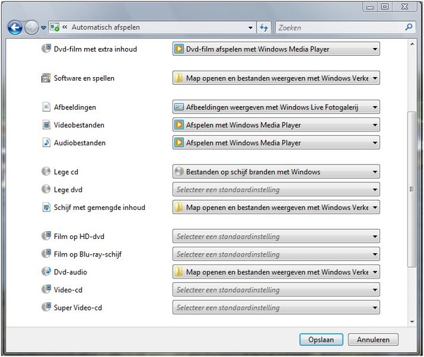 Automatisch afspelen instellen in Vista