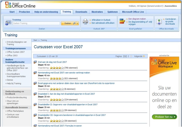 Cursussen voor Excel 2007