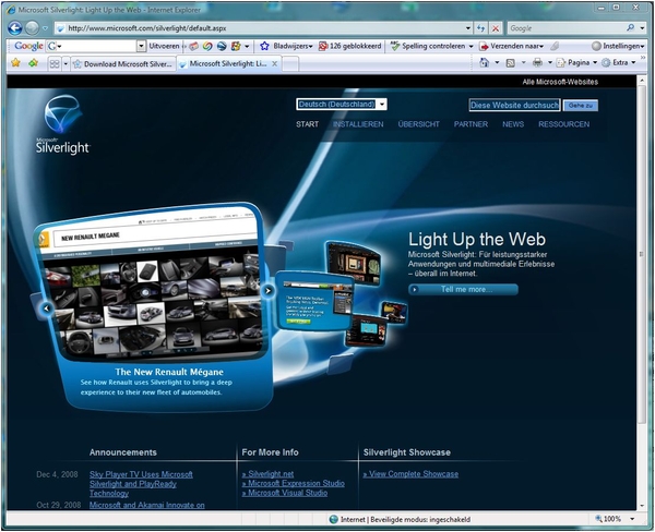 Silverlight is voor Moderner kijken....dus Downloaden!