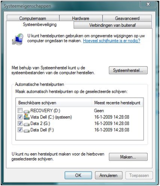 Systeem Herstelpunten maken en controleren
