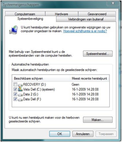 Systeem Herstelpunten maken en controleren