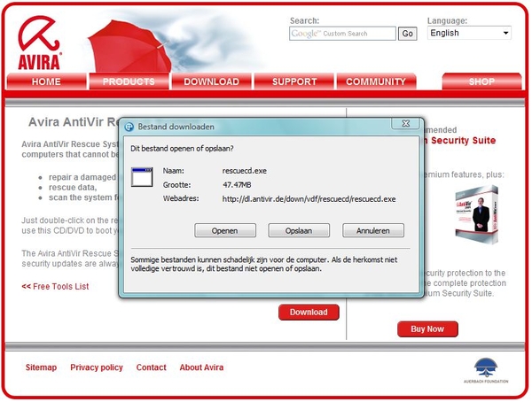 Avira rescue Cd download....hulp in donkere dagen!