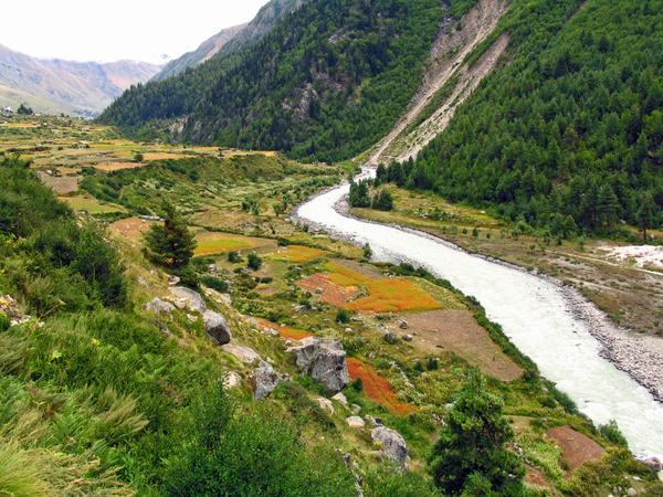 PERCELEN KLEURIGE GEWASSEN LANGS DE RIVIER