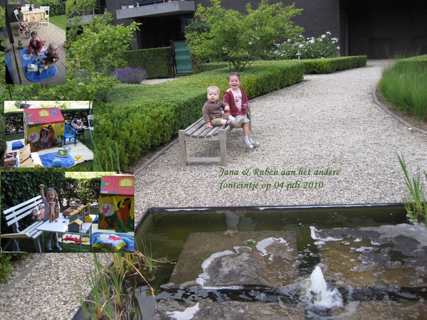 10) Kindjes op het tuinbankje op 04 juli - collage